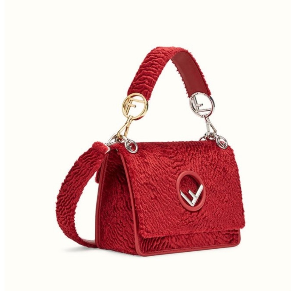Fendi Kan Red Velvet Shoulder Bag